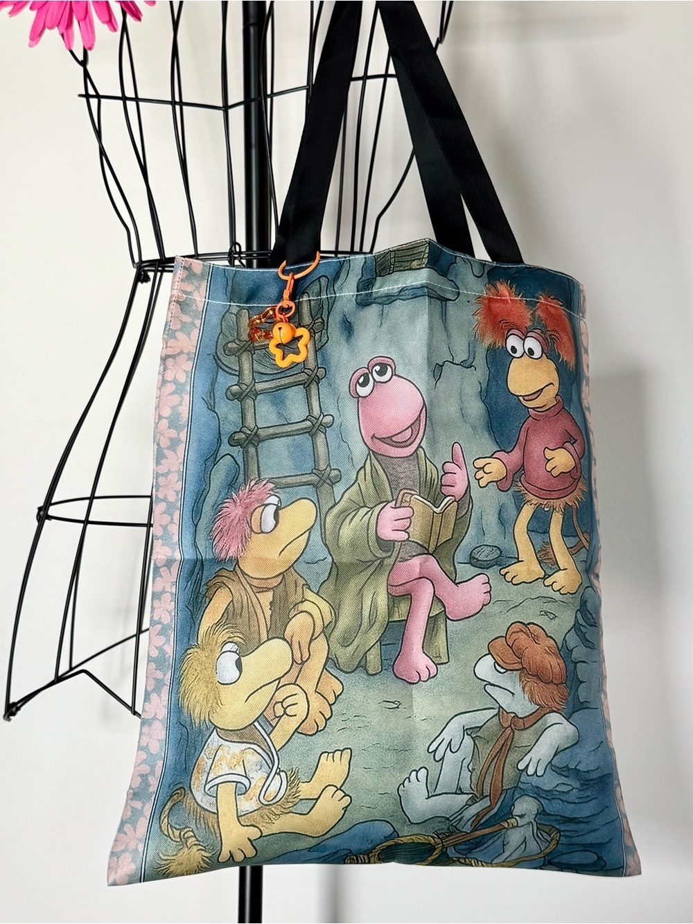 New Fraggle Rock Retro 80s Style Shopping Bag Purse Tote w/ Star Charm - 16”